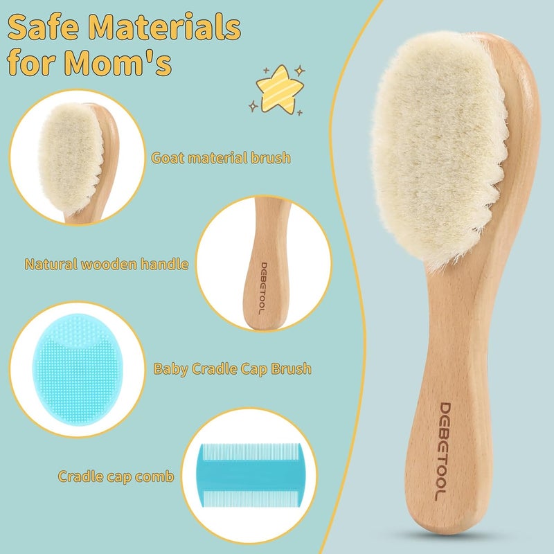 DEBETOOL Cradle Cap Brush and Comb Set with Baby Hair Brush - 3-Piece Wooden Baby Brush Kit for Newborns and Infants - Image 3